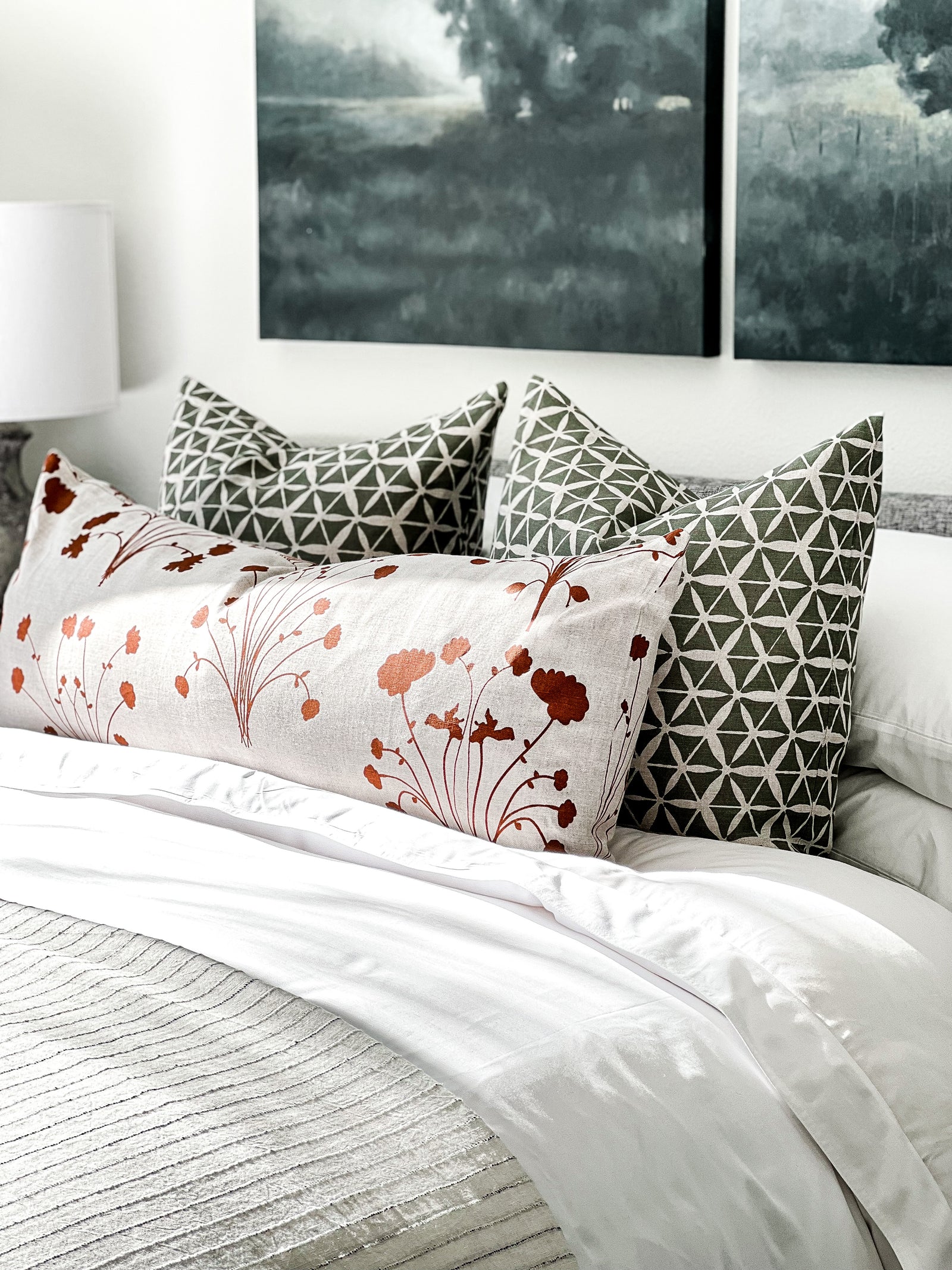 Cushion — Amelie Tuile in Moss on Oatmeal