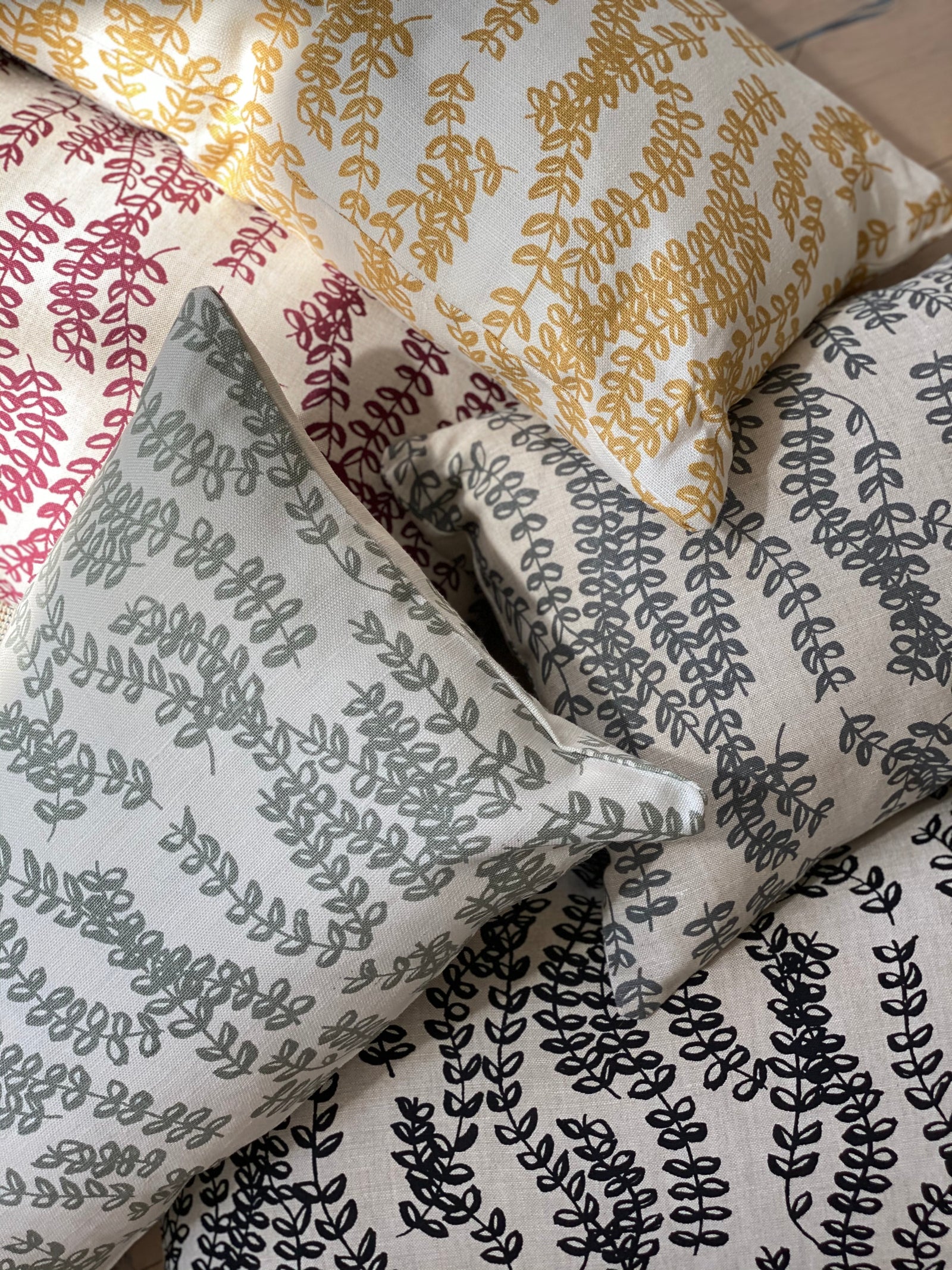 Cushion — Antoinette Ruby, Wheat, Moss, Azure & Black