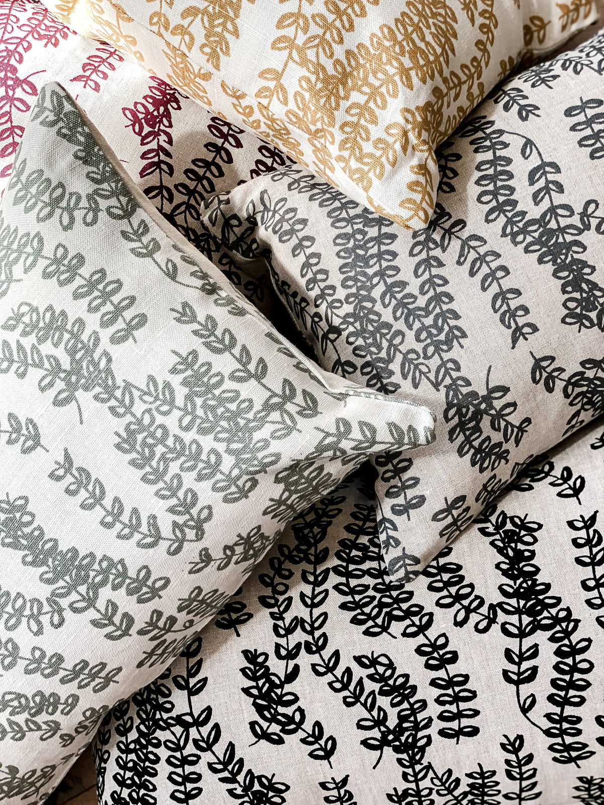 Cushion Set — Antoinette Clockwise Moss, Ruby, Wheat, Azure, Black
